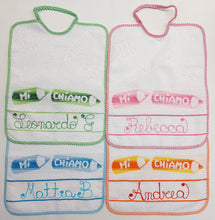 Carica l'immagine nel visualizzatore di Gallery, Bavaglio asilo bavaglino "Mi chiamo" personalizzato con NOME cotone 100% Made in Italy